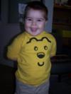 My son in his shirt that inspired the favor container!
